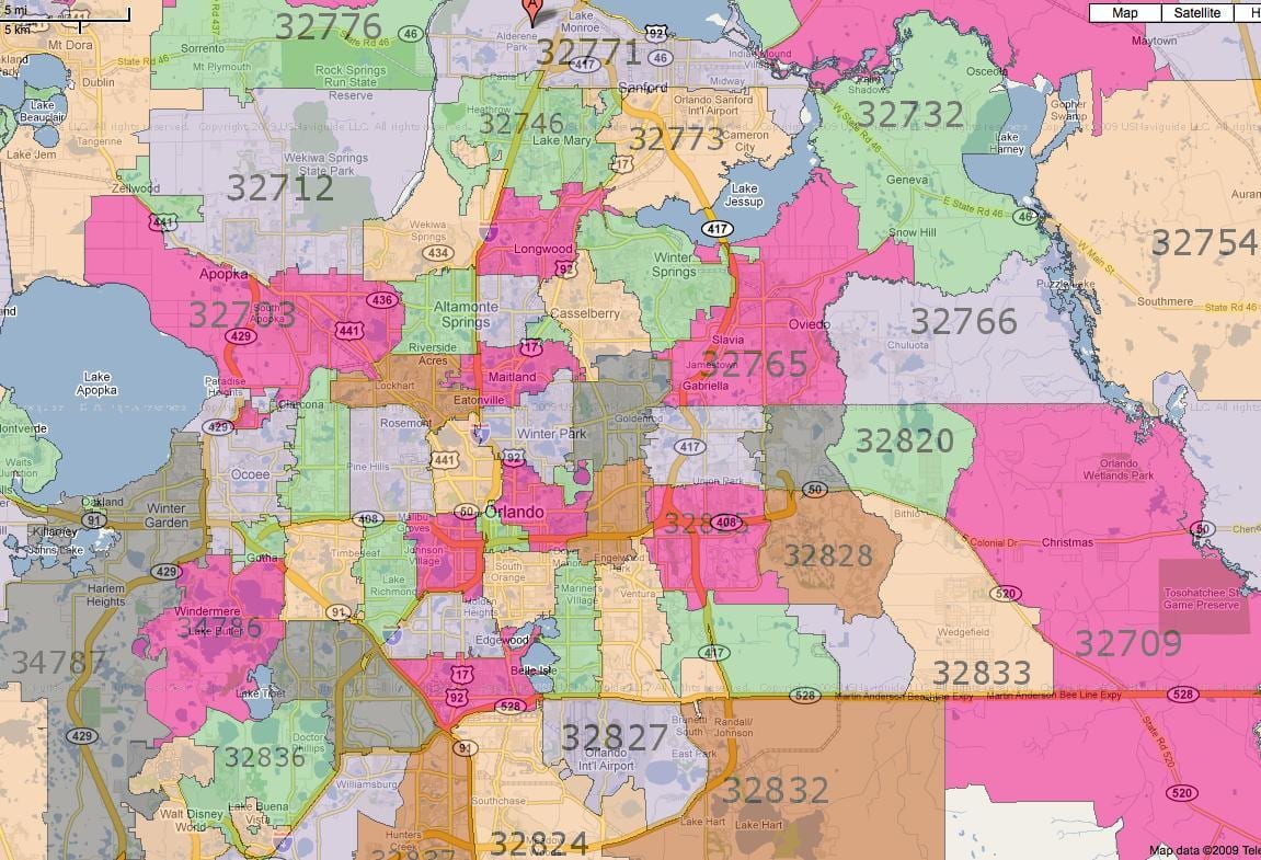 postcode kaart Orlando